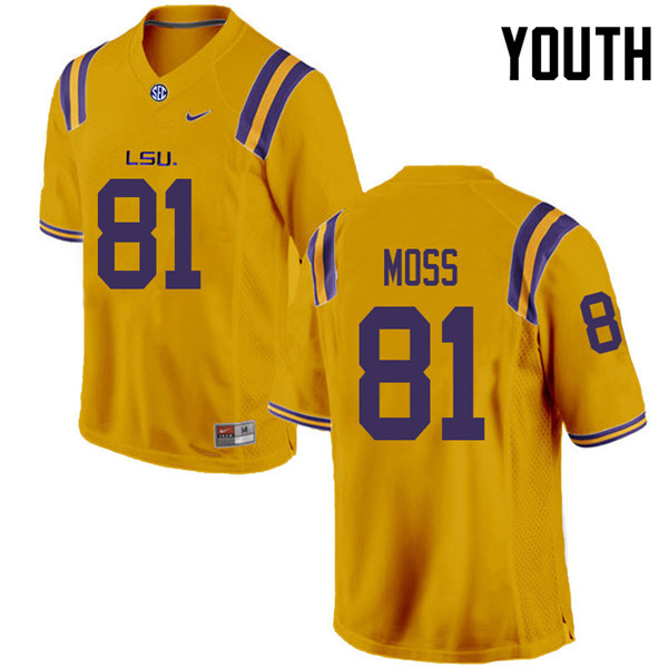 Youth #81 Thaddeus Moss LSU Tigers College Football Jerseys Sale-Gold